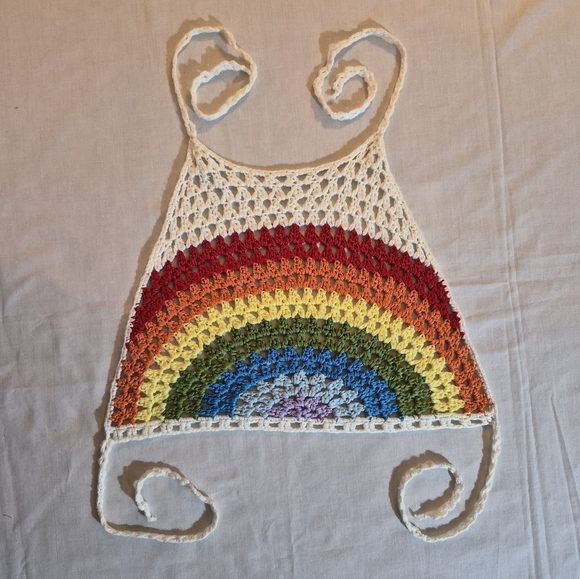 Tops - Colorful Crochet Rainbow Halter Top OS Boho